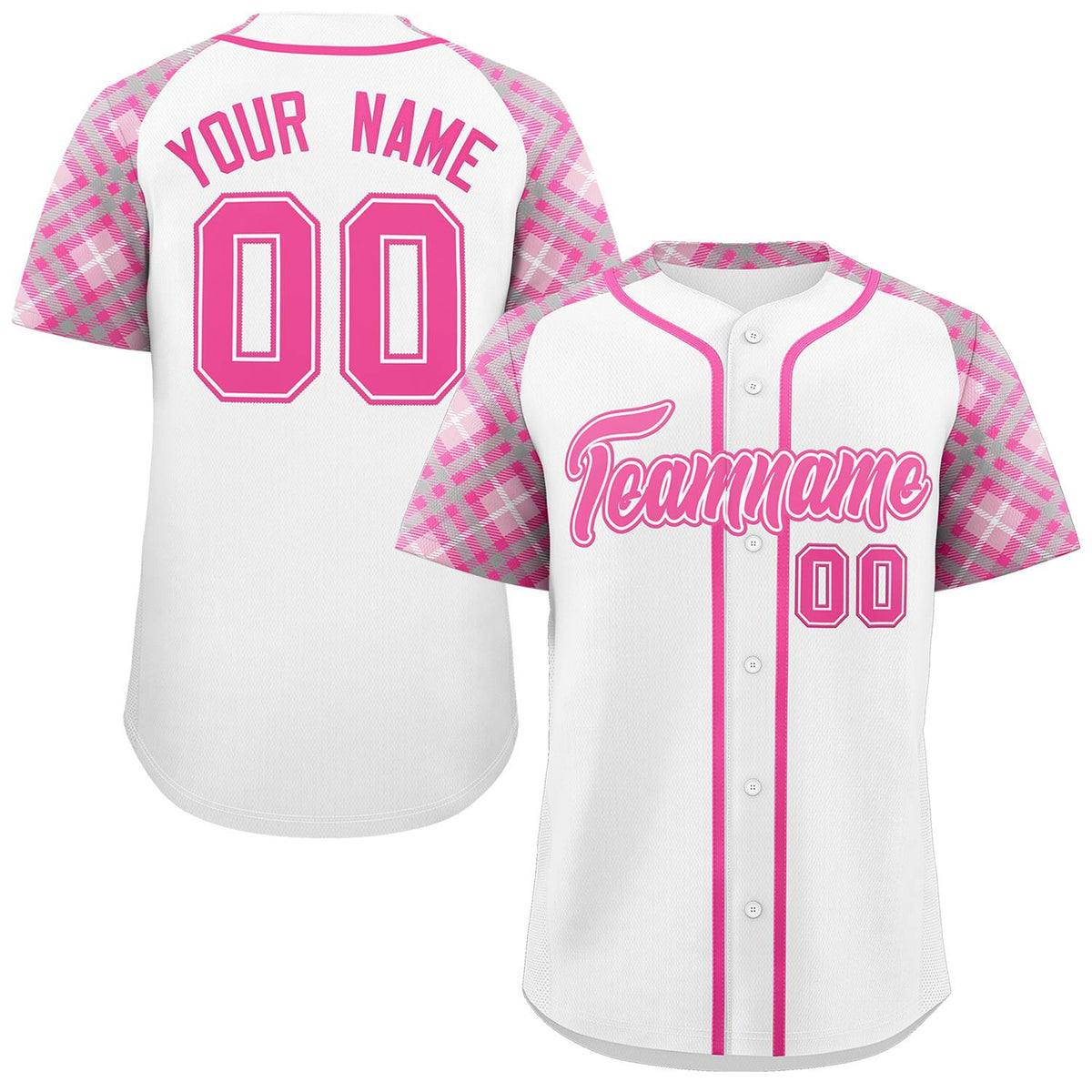 Custom White Pink- Personalized Raglan Sleeves Authentic Baseball Jersey | KXKSHOP