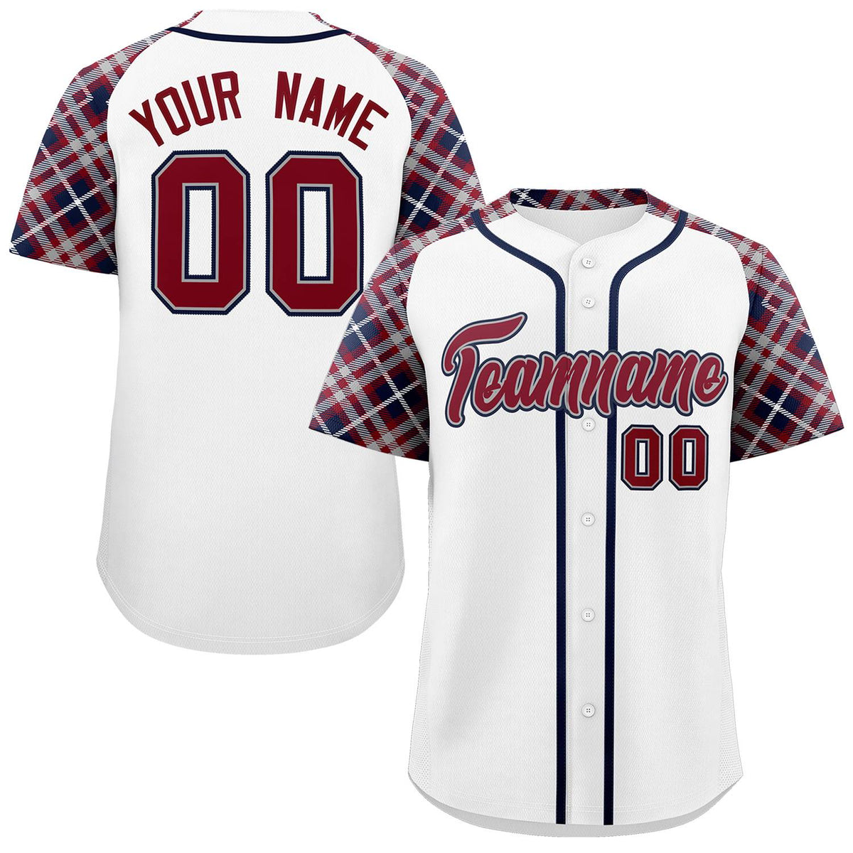 Custom White Crimson-Navy Personalized Raglan Sleeves Authentic Baseball Jersey | KXKSHOP