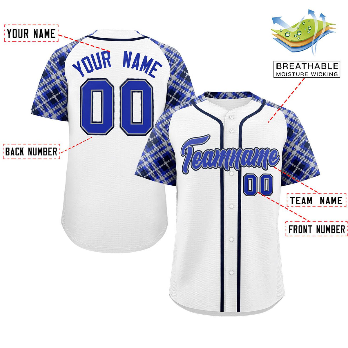 Custom White Royal-Black Personalized Raglan Sleeves Authentic Baseball Jersey | KXKSHOP