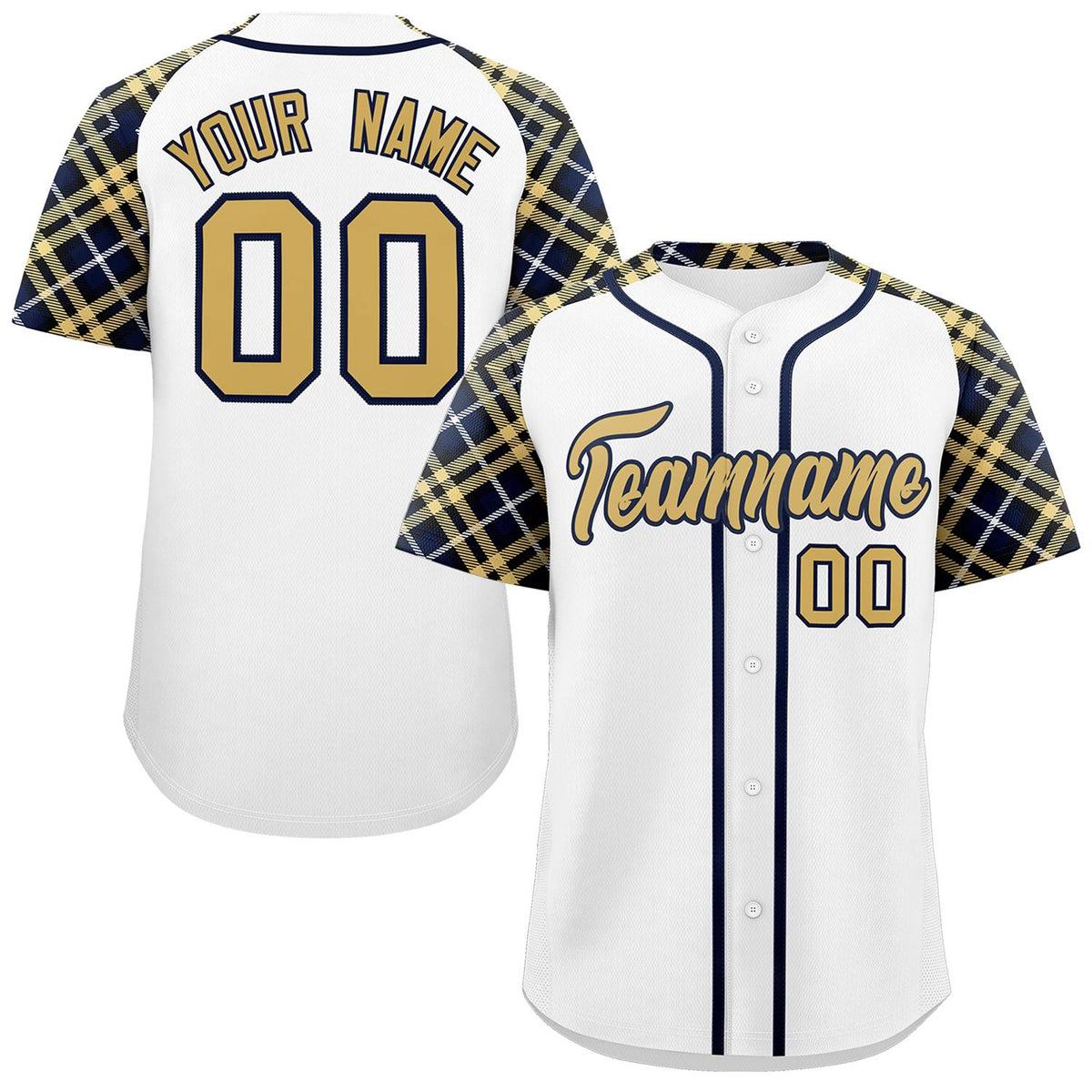 Custom White Khaki-Navy Personalized Raglan Sleeves Authentic Baseball Jersey | KXKSHOP