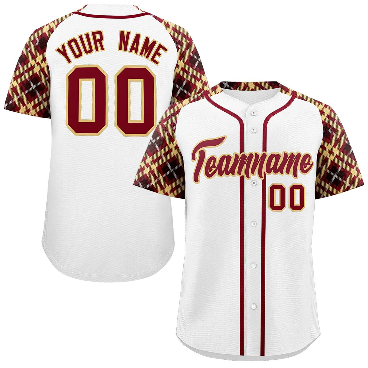 Custom White Crimson-Khaki Personalized Raglan Sleeves Authentic Baseball Jersey | KXKSHOP