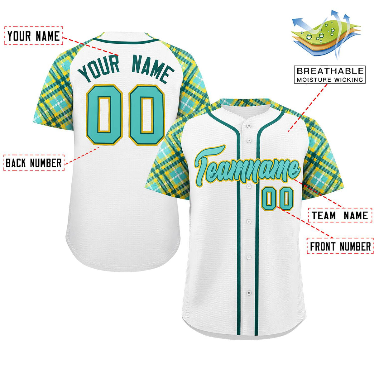 Custom White Bright Green-Gold Personalized Raglan Sleeves Authentic Baseball Jersey | KXKSHOP