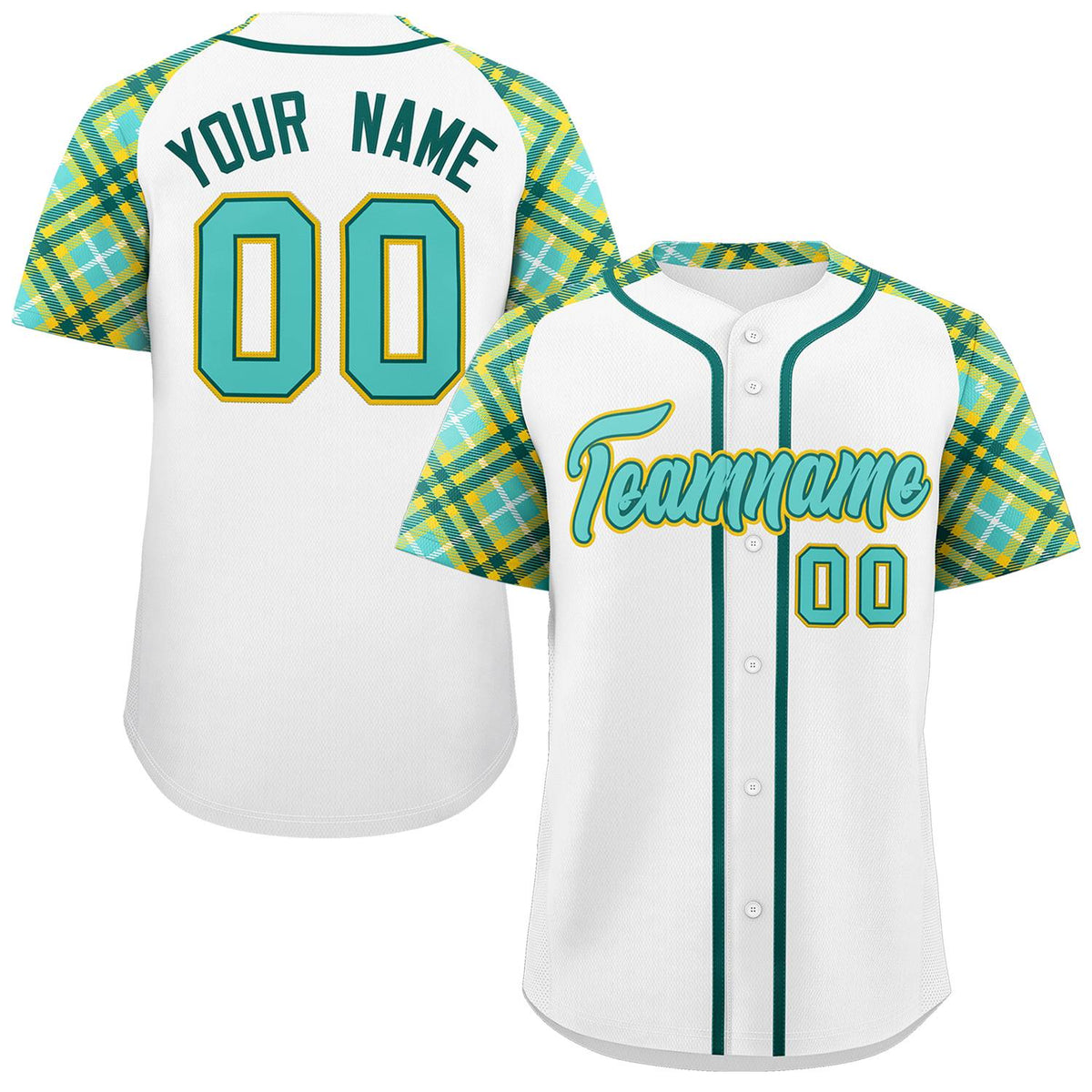 Custom White Bright Green-Gold Personalized Raglan Sleeves Authentic Baseball Jersey | KXKSHOP