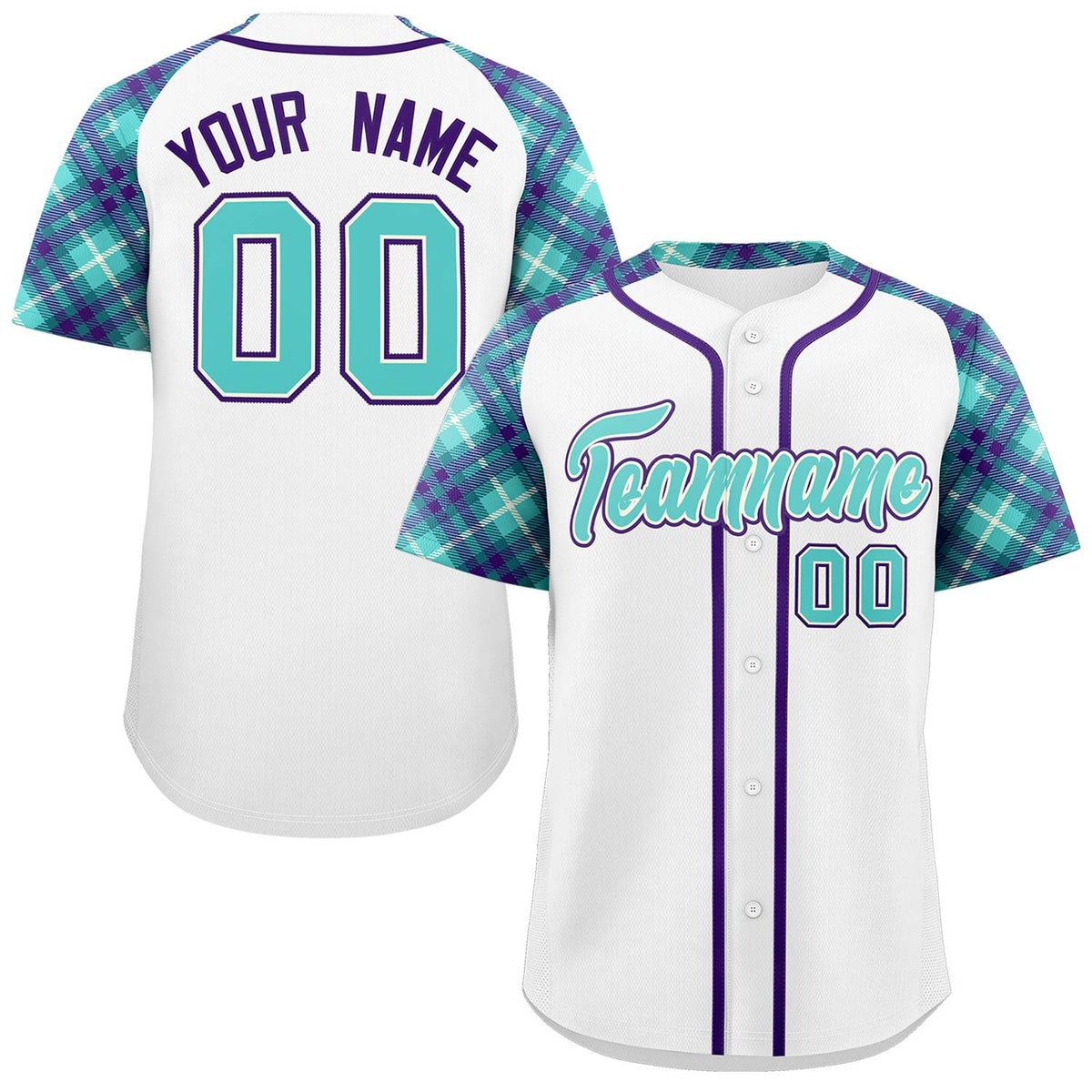 Custom White Bright Green-Purple Personalized Raglan Sleeves Authentic Baseball Jersey | KXKSHOP