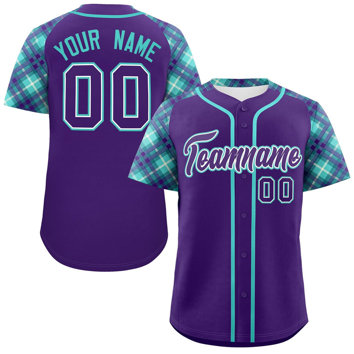 Custom Purple Purple-Bright Green Personalized Raglan Sleeves Authentic Baseball Jersey | KXKSHOP