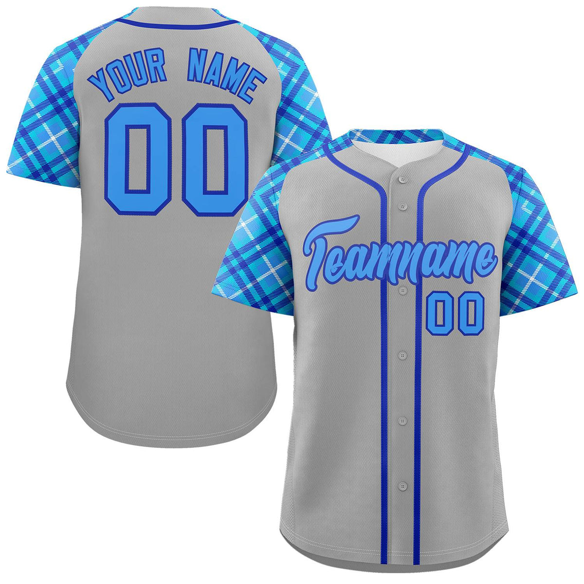 Custom Gray Powder Blue-Royal Personalized Raglan Sleeves Authentic Baseball Jersey | KXKSHOP