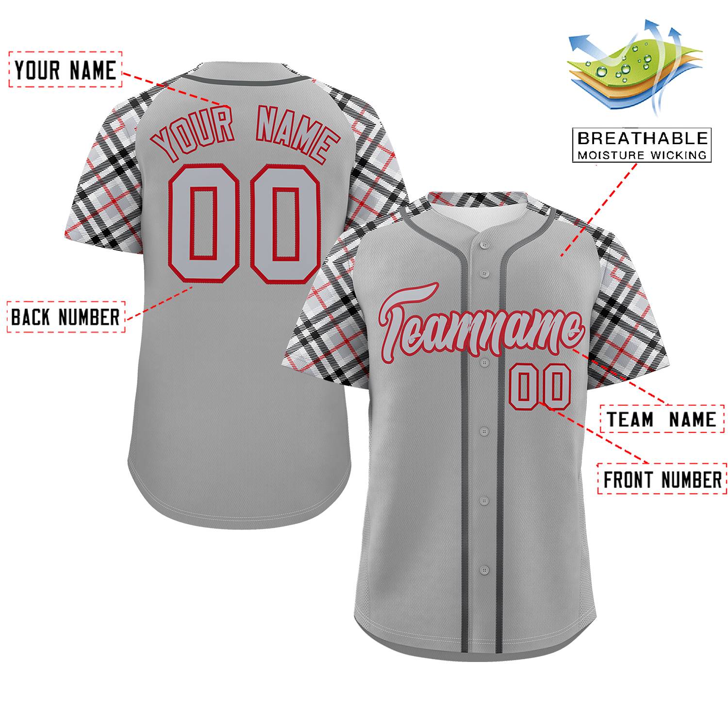 Custom Gray Gray-Red Personalized Raglan Sleeves Authentic Baseball Jersey | KXKSHOP