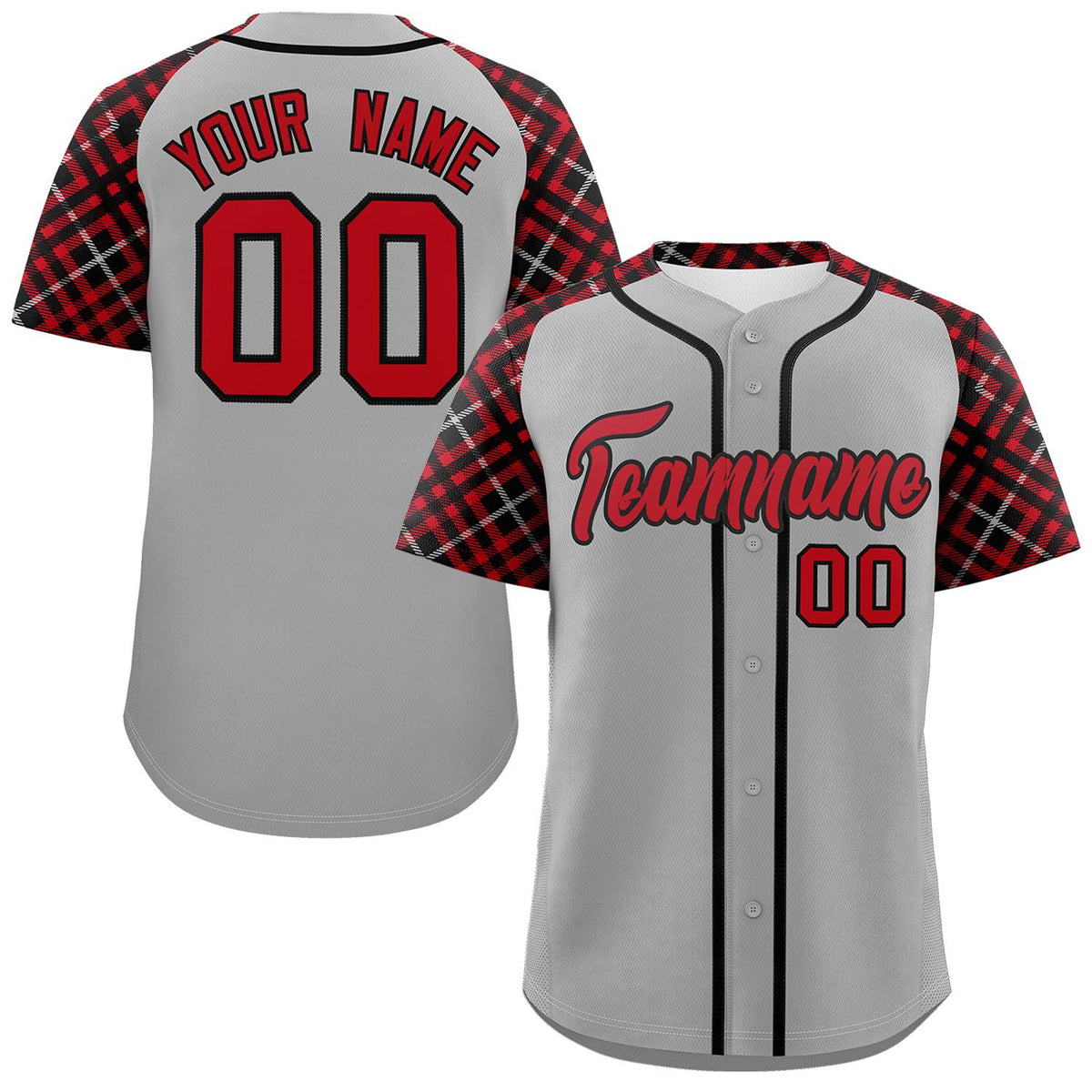 Custom Gray Red-Black Personalized Raglan Sleeves Authentic Baseball Jersey | KXKSHOP
