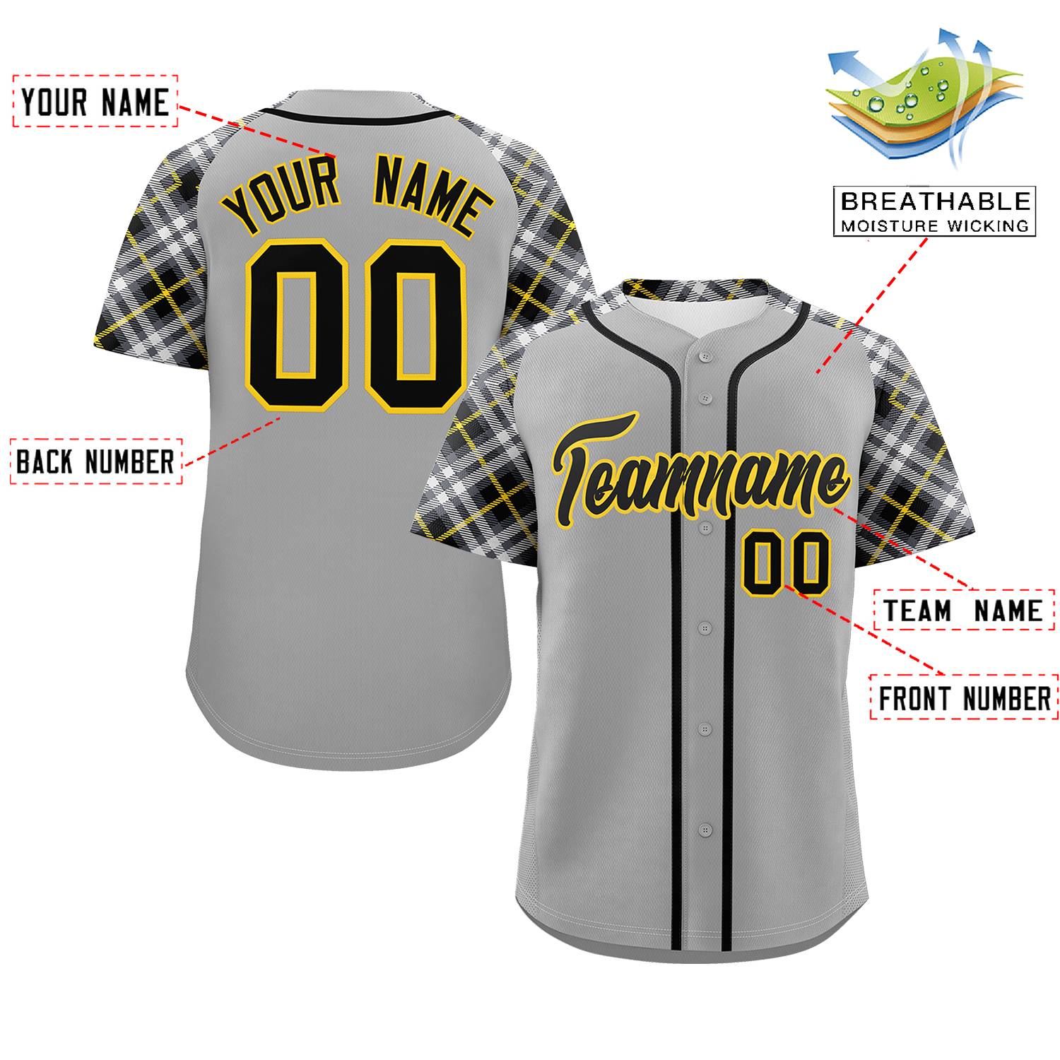 Custom Gray Black-Gold Personalized Raglan Sleeves Authentic Baseball Jersey | KXKSHOP