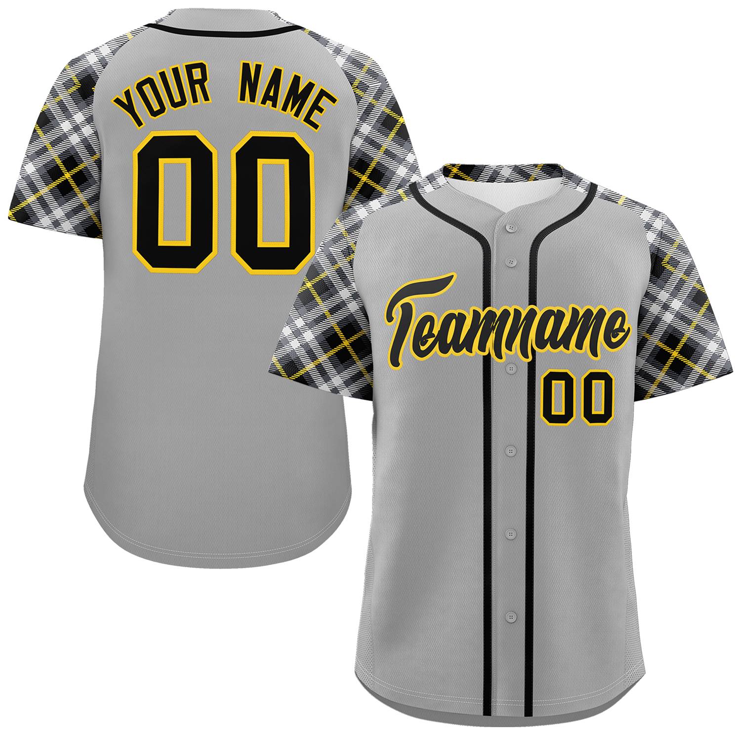 Custom Gray Black-Gold Personalized Raglan Sleeves Authentic Baseball Jersey | KXKSHOP