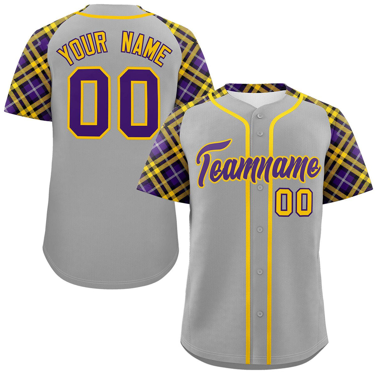 Custom Gray Purple-Gold Personalized Raglan Sleeves Authentic Baseball Jersey | KXKSHOP