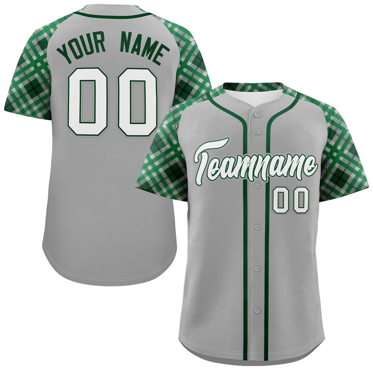 Custom Gray White-Kelly Green Personalized Raglan Sleeves Authentic Baseball Jersey | KXKSHOP