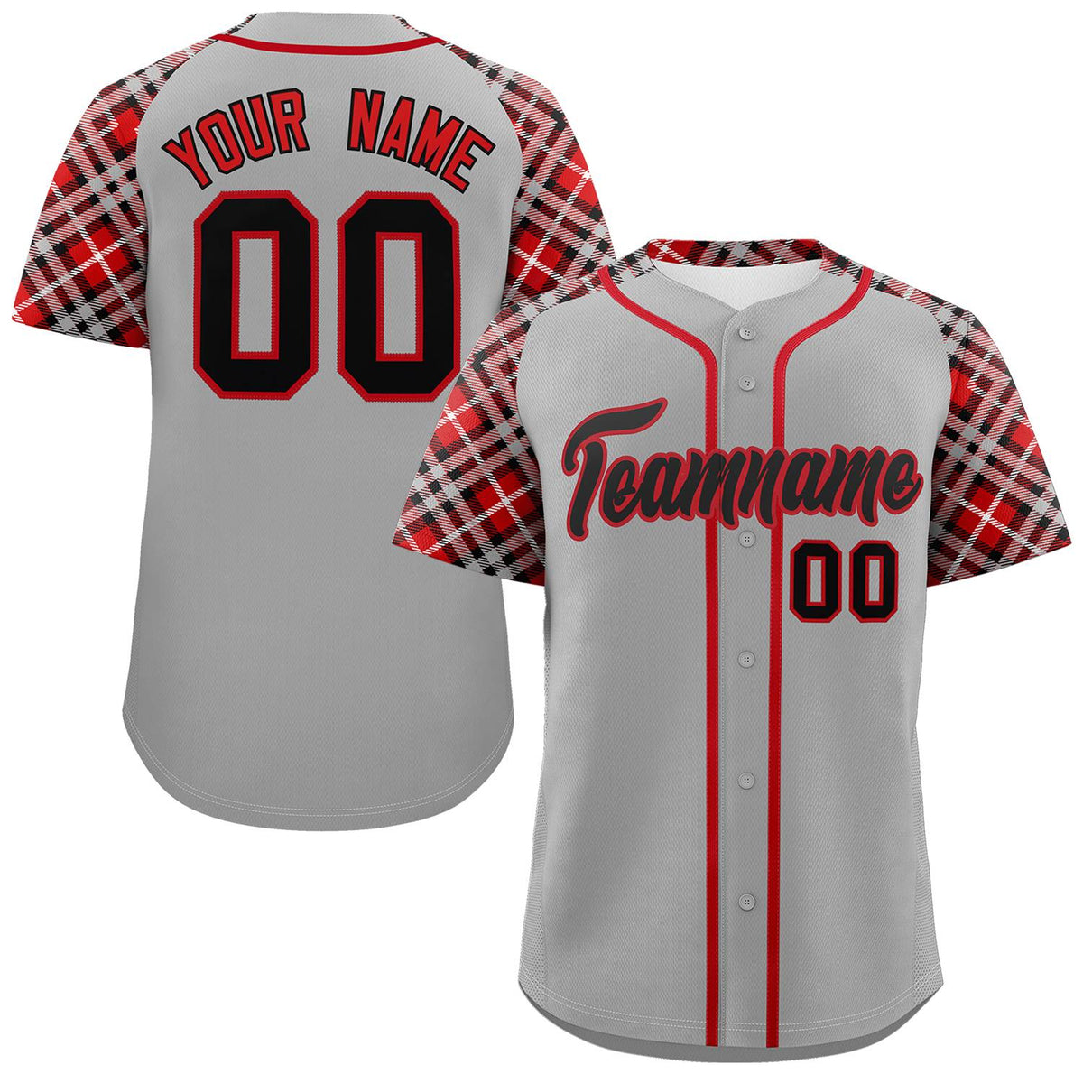 Custom Gray Black-Red Personalized Raglan Sleeves Authentic Baseball Jersey | KXKSHOP