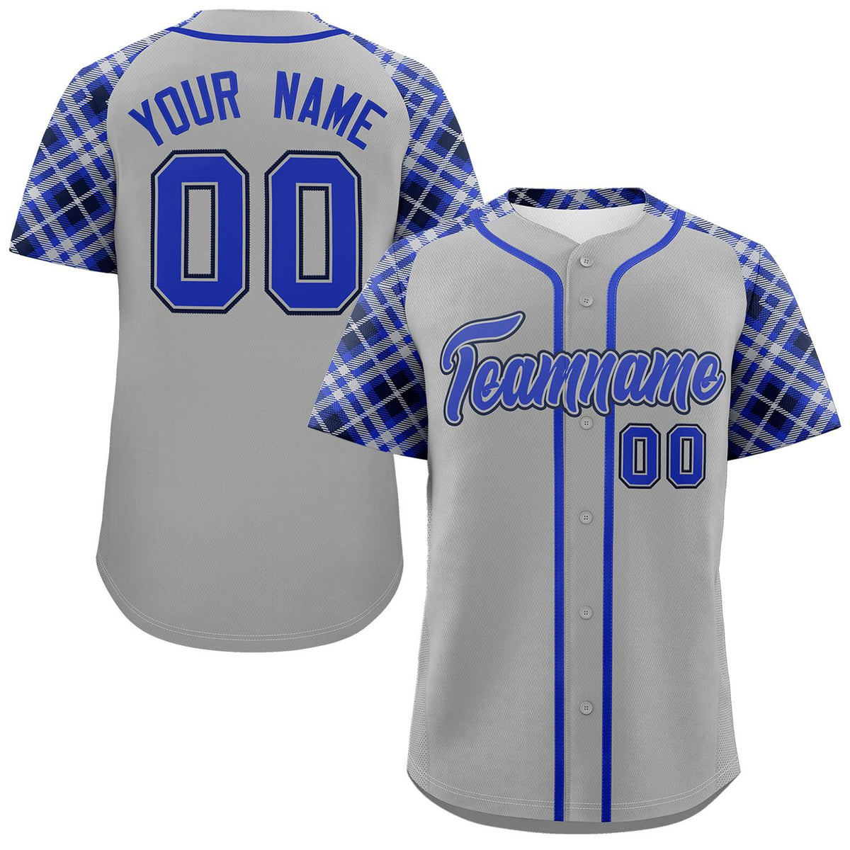 Custom Gray Royal-Navy Personalized Raglan Sleeves Authentic Baseball Jersey | KXKSHOP