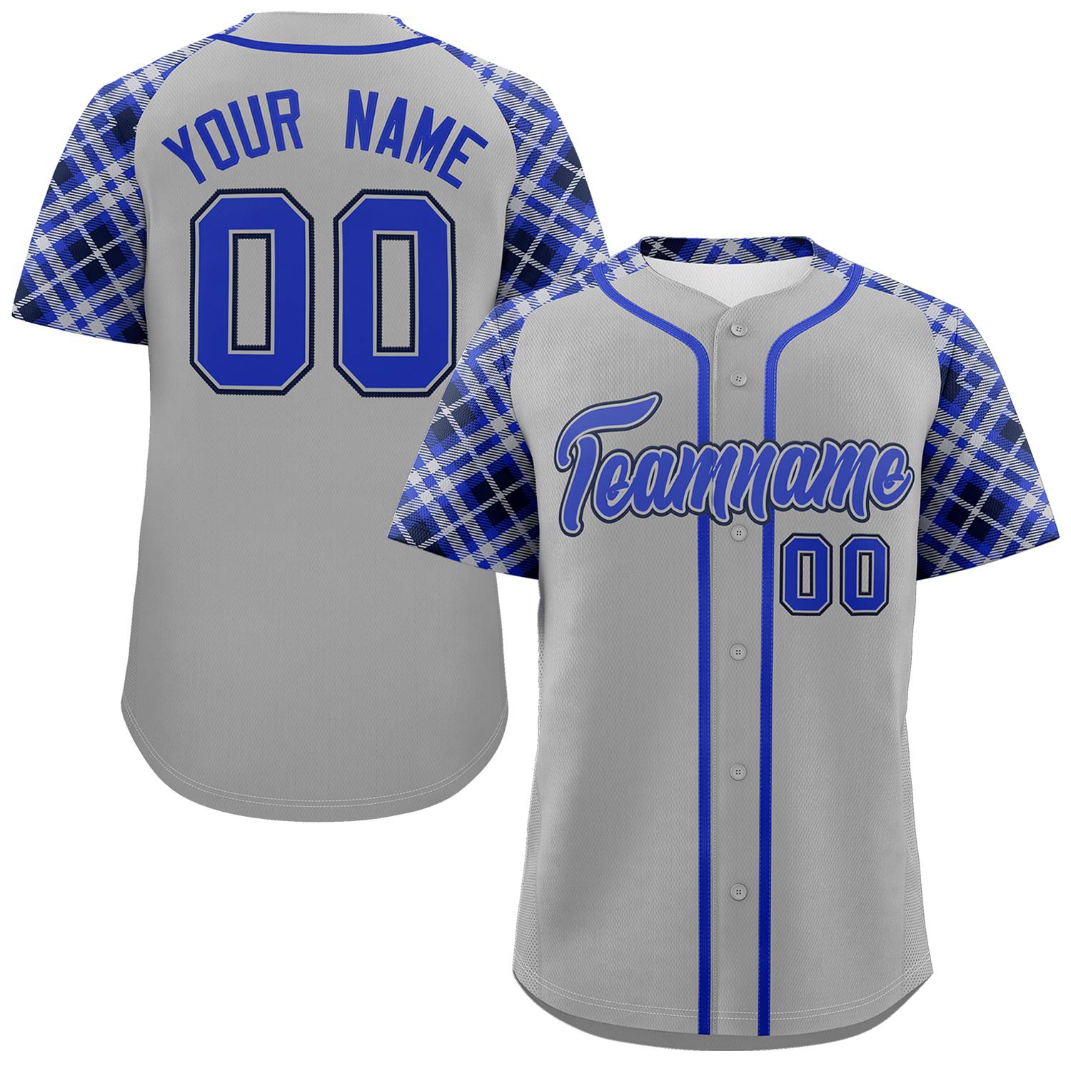 Custom Gray Royal-Navy Personalized Raglan Sleeves Authentic Baseball Jersey | KXKSHOP