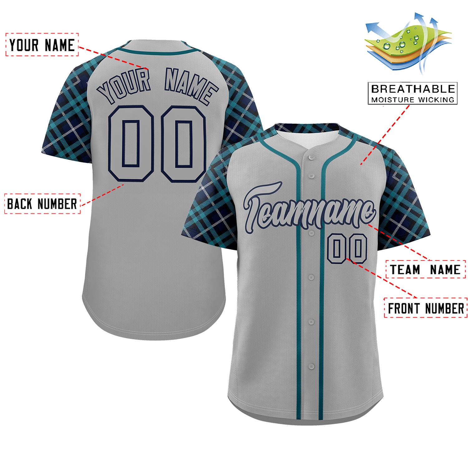 Custom Gray-Navy Personalized Raglan Sleeves Authentic Baseball Jersey | KXKSHOP