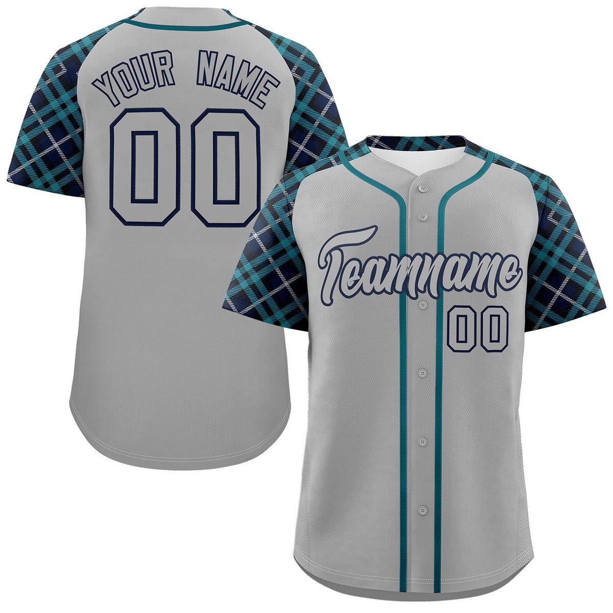 Custom Gray-Navy Personalized Raglan Sleeves Authentic Baseball Jersey | KXKSHOP