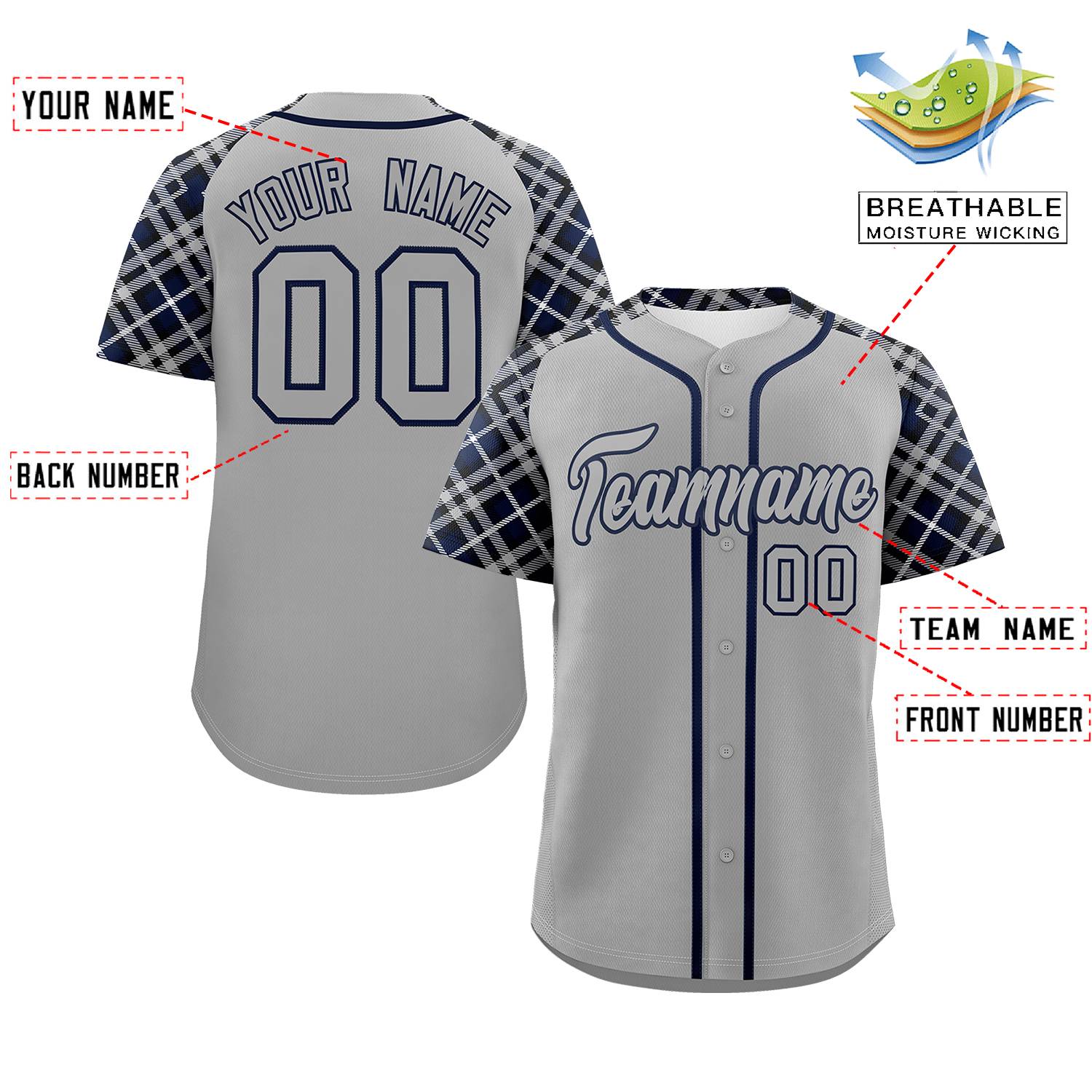 Custom Gray-Navy Personalized Raglan Sleeves Authentic Baseball Jersey | KXKSHOP
