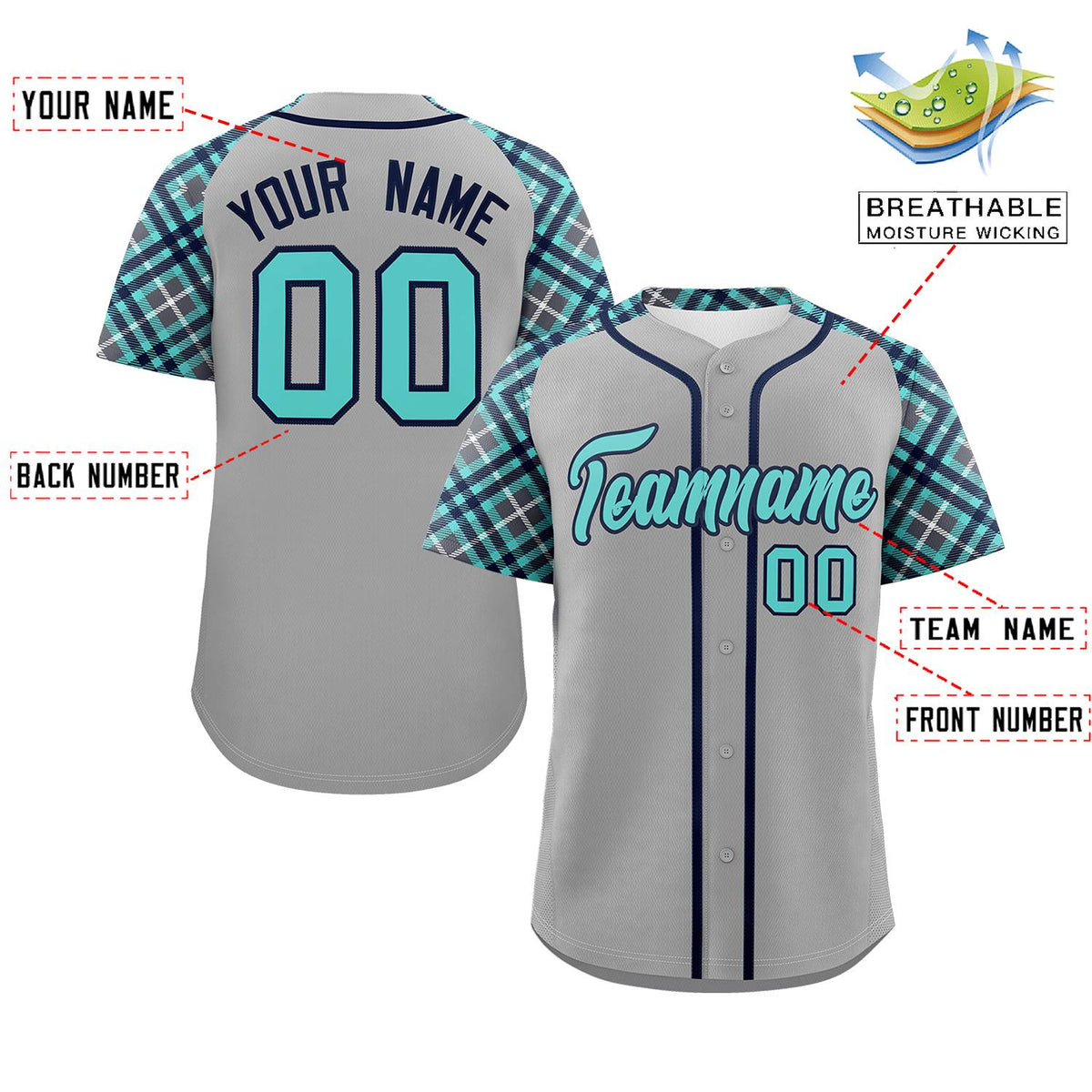 Custom Gray Bright Green-Navy Personalized Raglan Sleeves Authentic Baseball Jersey | KXKSHOP