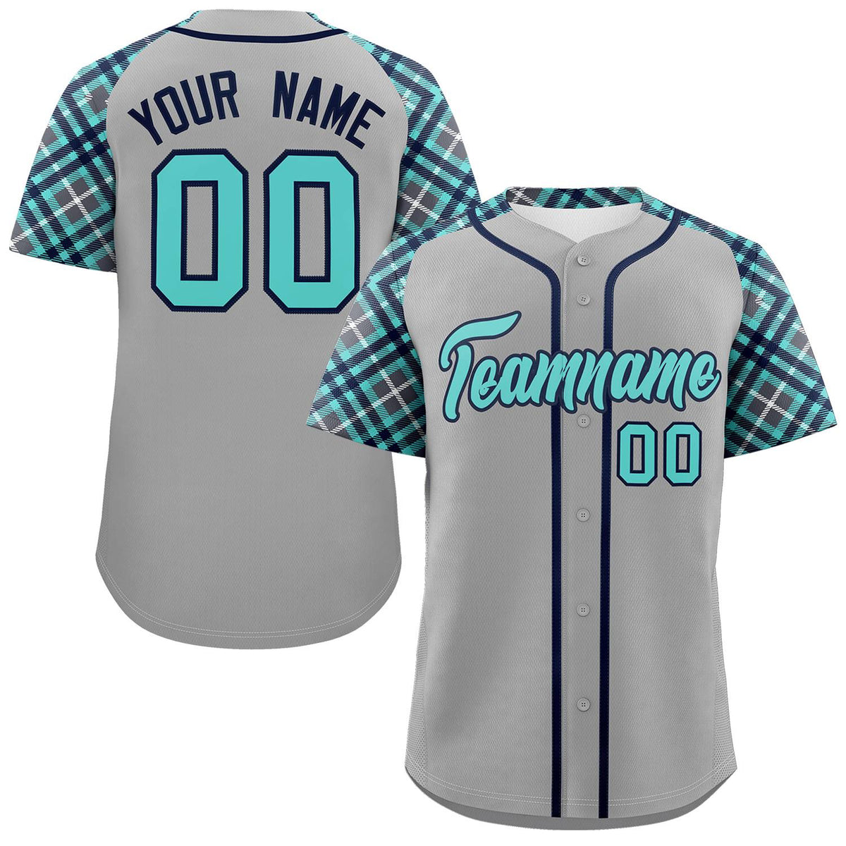 Custom Gray Bright Green-Navy Personalized Raglan Sleeves Authentic Baseball Jersey | KXKSHOP