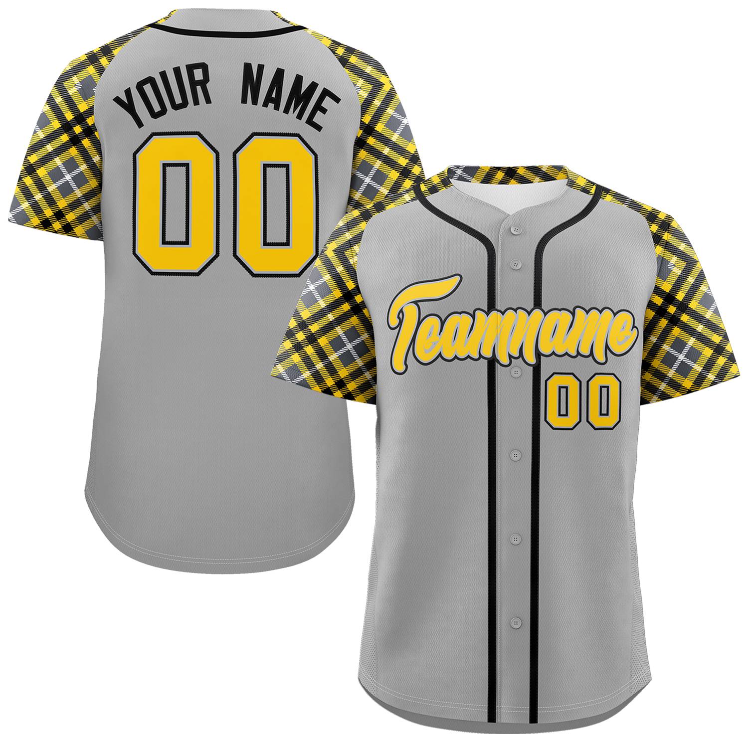 Custom Gray Gold-Black Personalized Raglan Sleeves Authentic Baseball Jersey | KXKSHOP