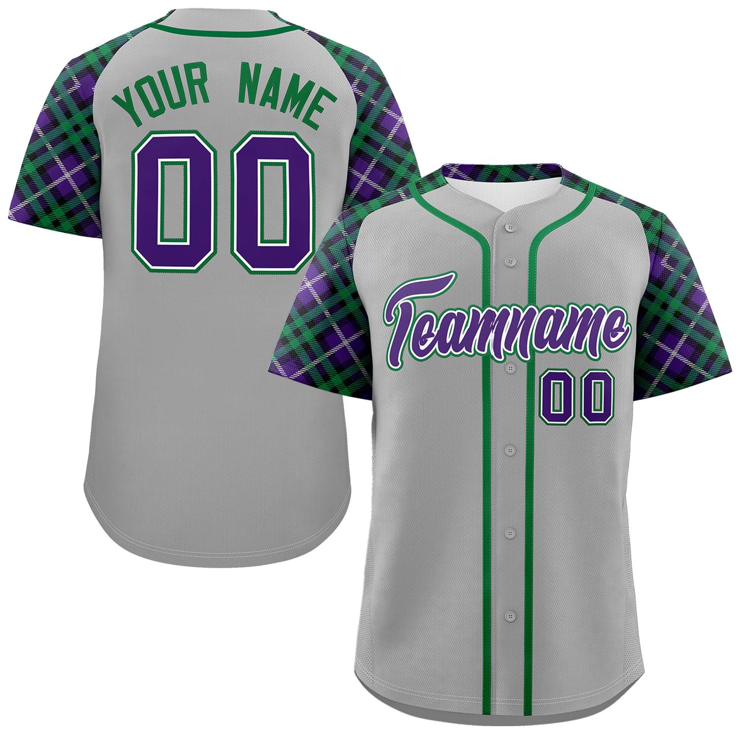 Custom Gray Purple-Teal Personalized Raglan Sleeves Authentic Baseball Jersey | KXKSHOP