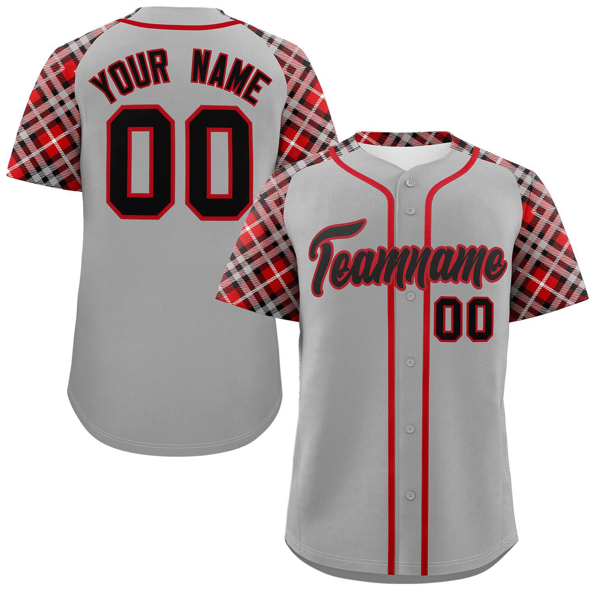 Custom Gray Black-Red Personalized Raglan Sleeves Authentic Baseball Jersey | KXKSHOP