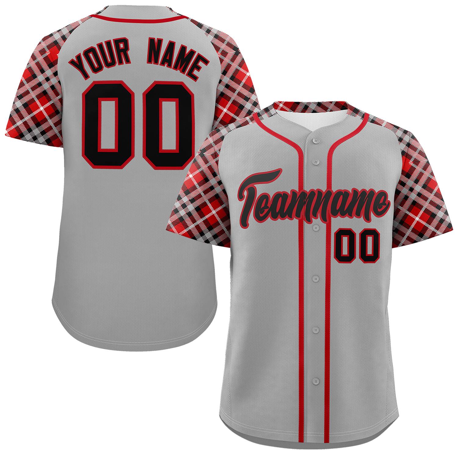 Custom Gray Black-Red Personalized Raglan Sleeves Authentic Baseball Jersey | KXKSHOP