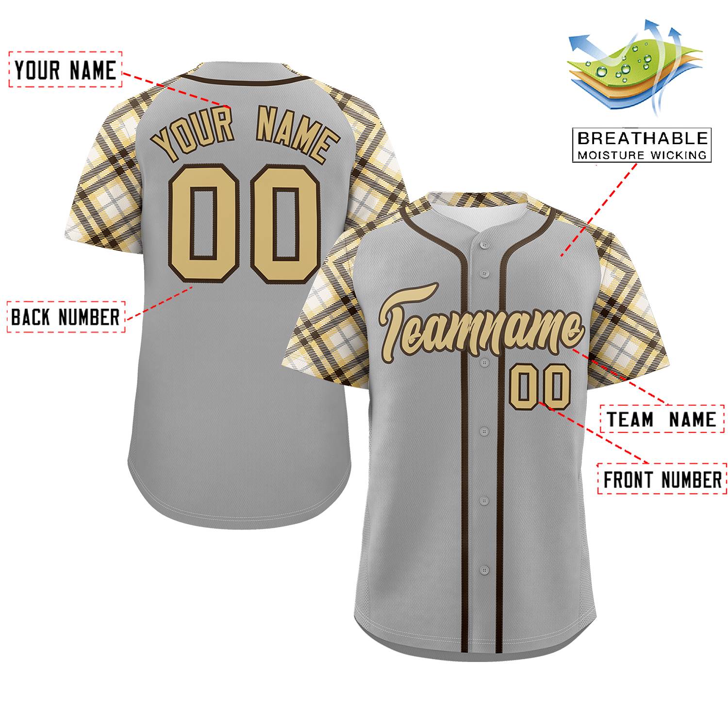 Custom Gray Khaki-Brown Personalized Raglan Sleeves Authentic Baseball Jersey | KXKSHOP