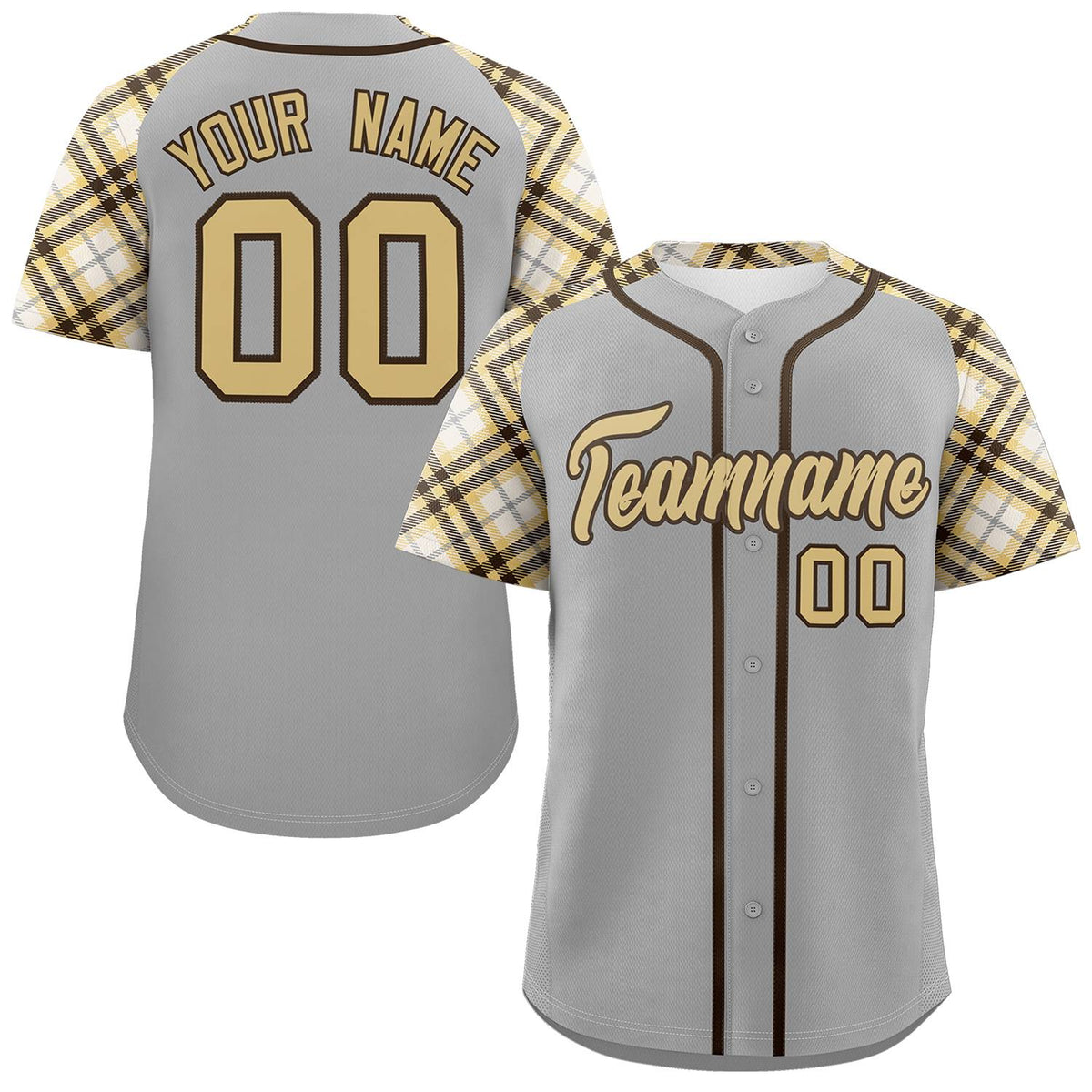 Custom Gray Khaki-Brown Personalized Raglan Sleeves Authentic Baseball Jersey | KXKSHOP