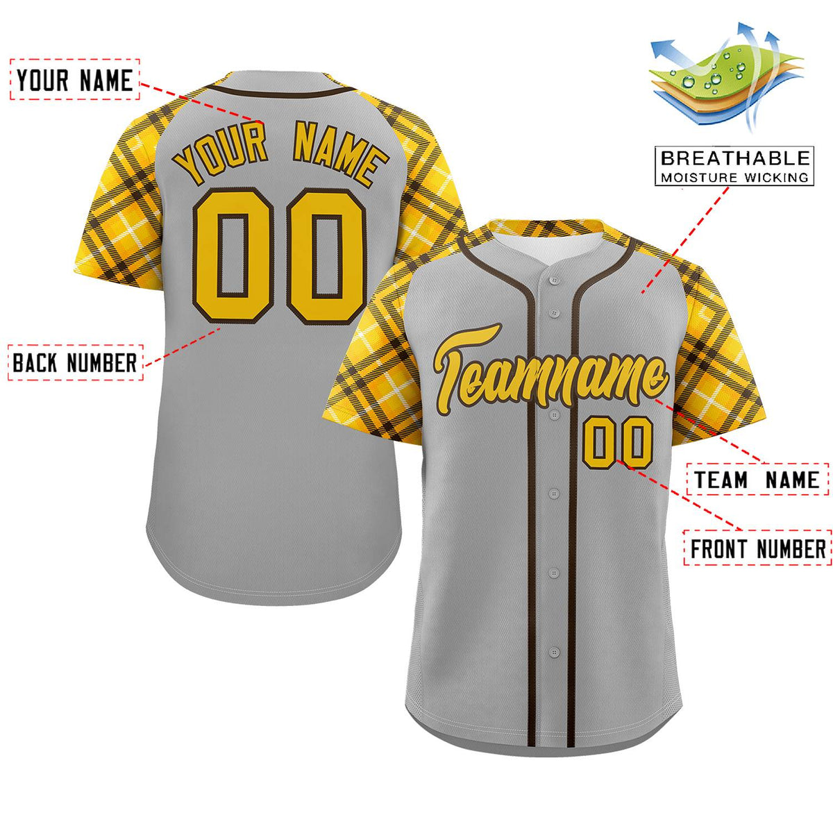 Custom Gray Gold-Brown Personalized Raglan Sleeves Authentic Baseball Jersey | KXKSHOP