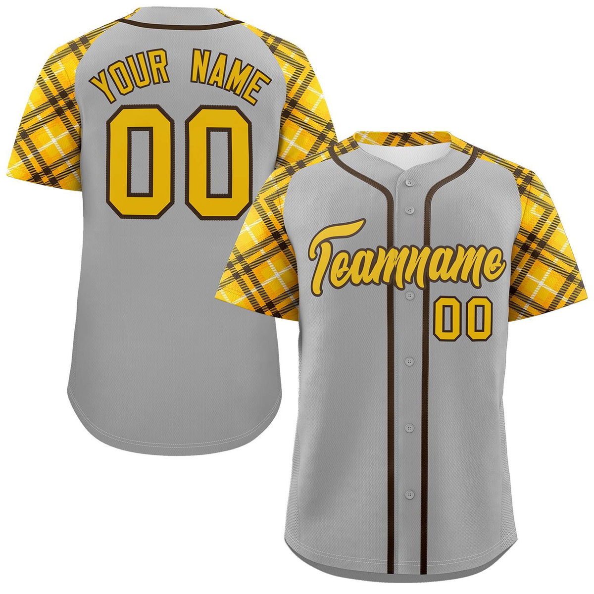 Custom Gray Gold-Brown Personalized Raglan Sleeves Authentic Baseball Jersey | KXKSHOP