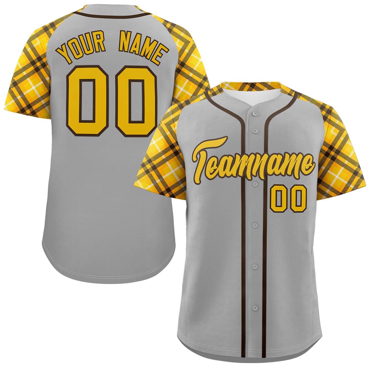 Custom Gray Gold-Brown Personalized Raglan Sleeves Authentic Baseball Jersey | KXKSHOP