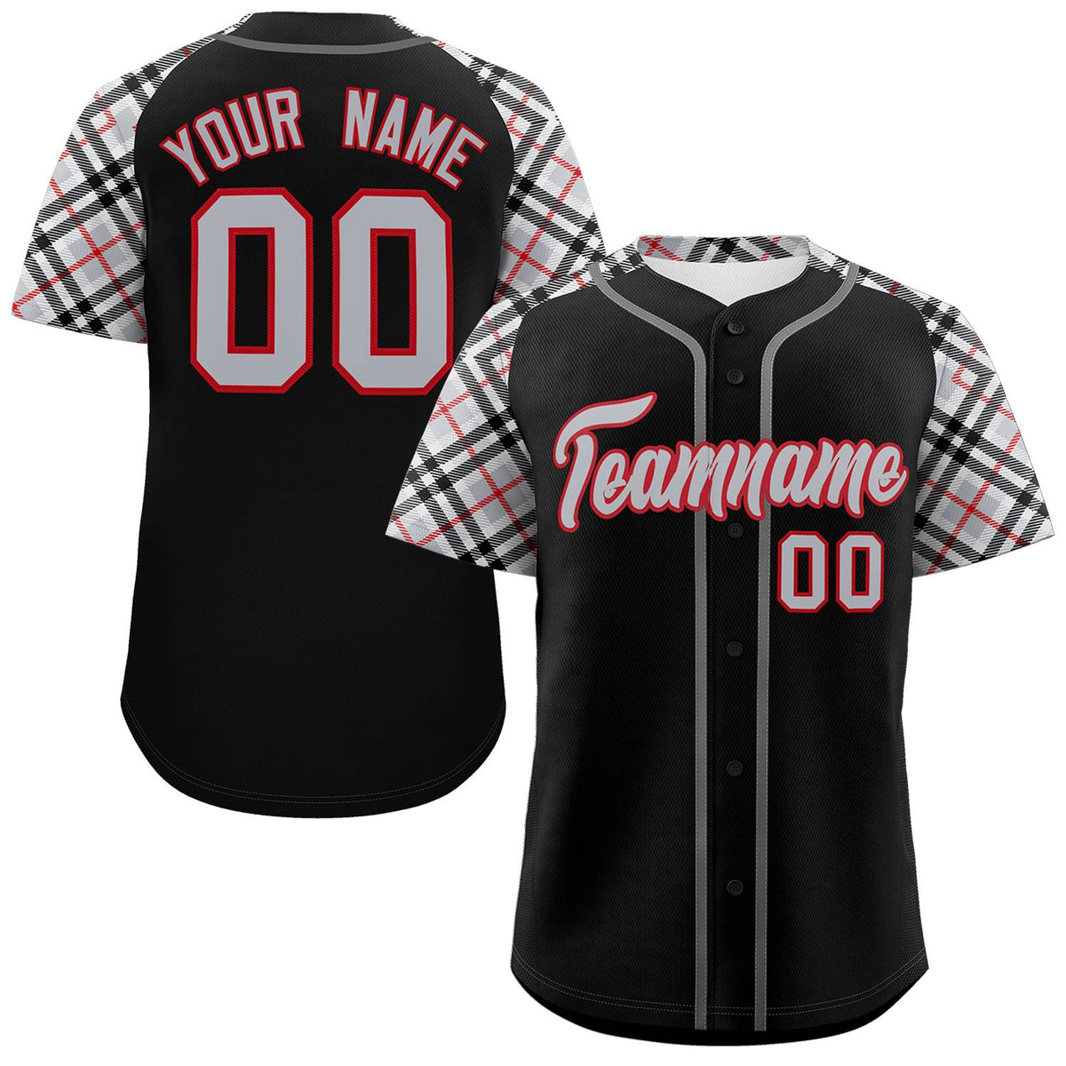 Custom Black Gray-Red Personalized Raglan Sleeves Authentic Baseball Jersey | KXKSHOP