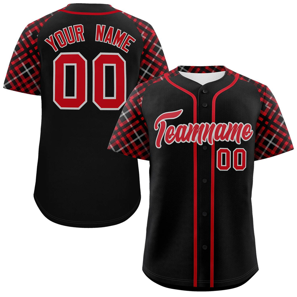 Custom Black Red-Gray Personalized Raglan Sleeves Authentic Baseball Jersey | KXKSHOP
