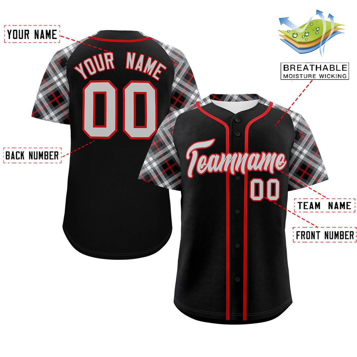 Custom Black Gray-Red Personalized Raglan Sleeves Authentic Baseball Jersey | KXKSHOP