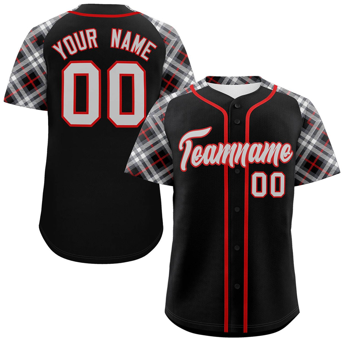 Custom Black Gray-Red Personalized Raglan Sleeves Authentic Baseball Jersey | KXKSHOP