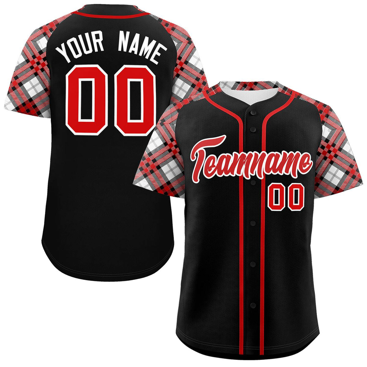 Custom Black Red-White Personalized Raglan Sleeves Authentic Baseball Jersey | KXKSHOP