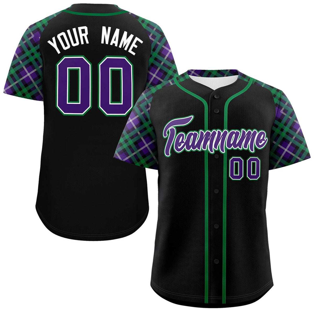 Custom Black Purple-Teal Personalized Raglan Sleeves Authentic Baseball Jersey | KXKSHOP