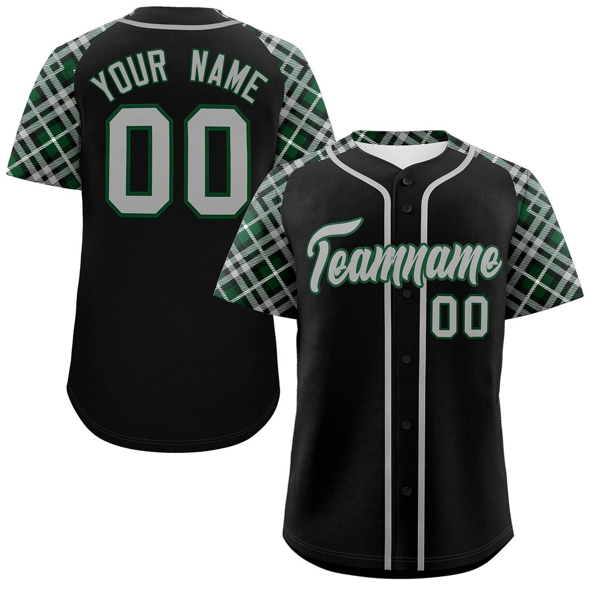 Custom Black Gray-Green Personalized Raglan Sleeves Authentic Baseball Jersey | KXKSHOP