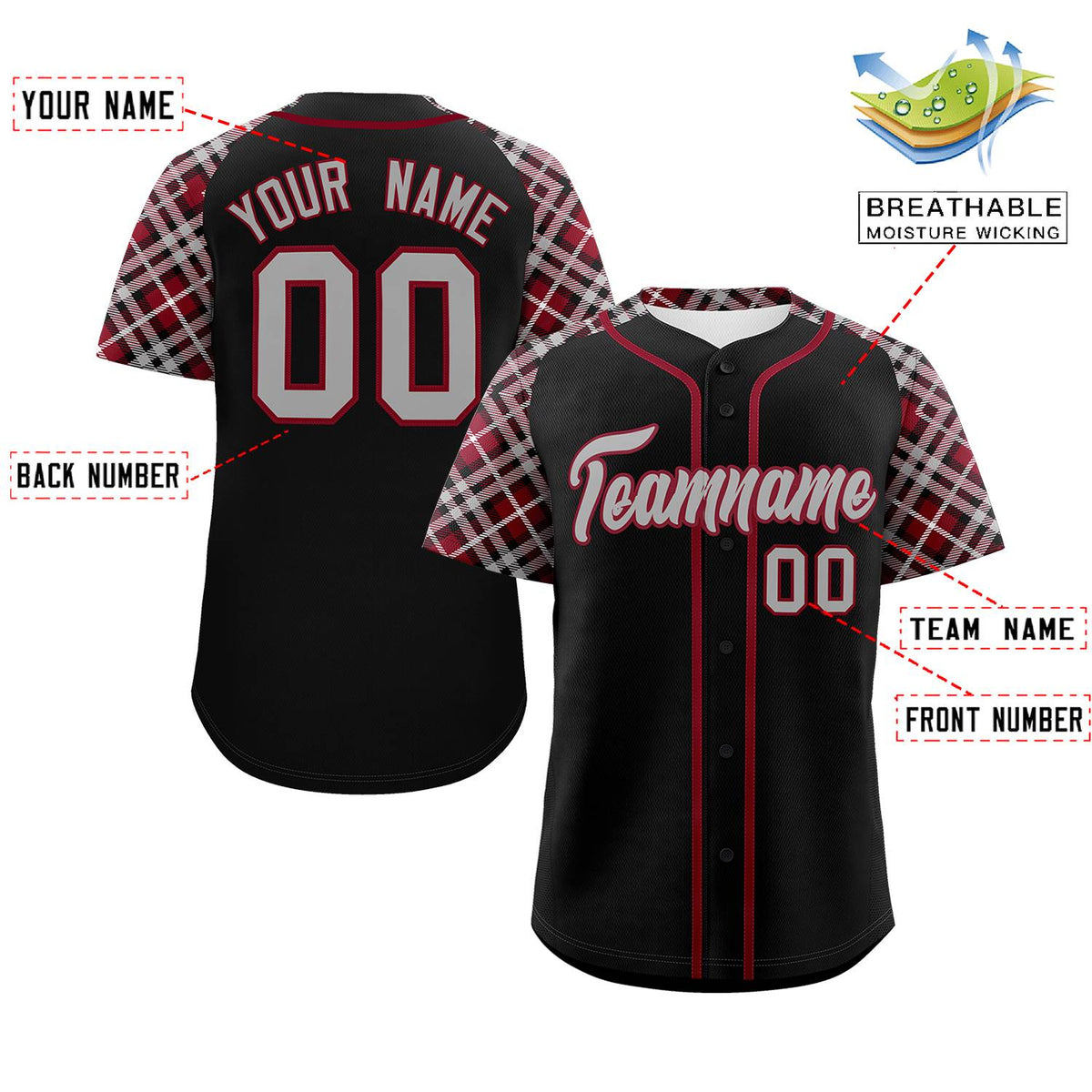 Custom Black Navy-Crimson Personalized Raglan Sleeves Authentic Baseball Jersey | KXKSHOP