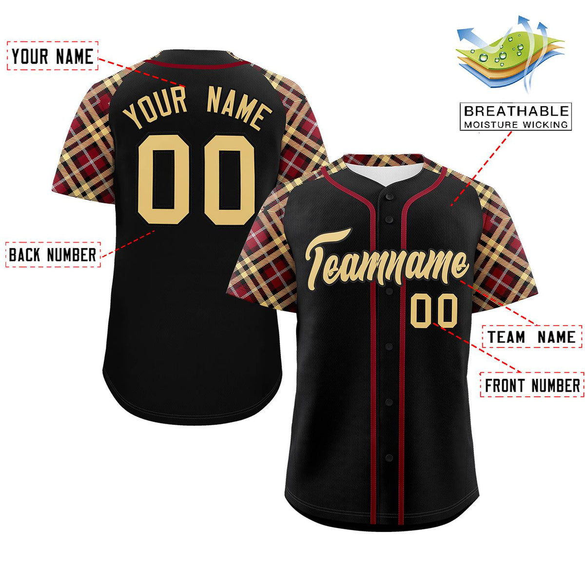 Custom Black Khaki- Personalized Raglan Sleeves Authentic Baseball Jersey | KXKSHOP