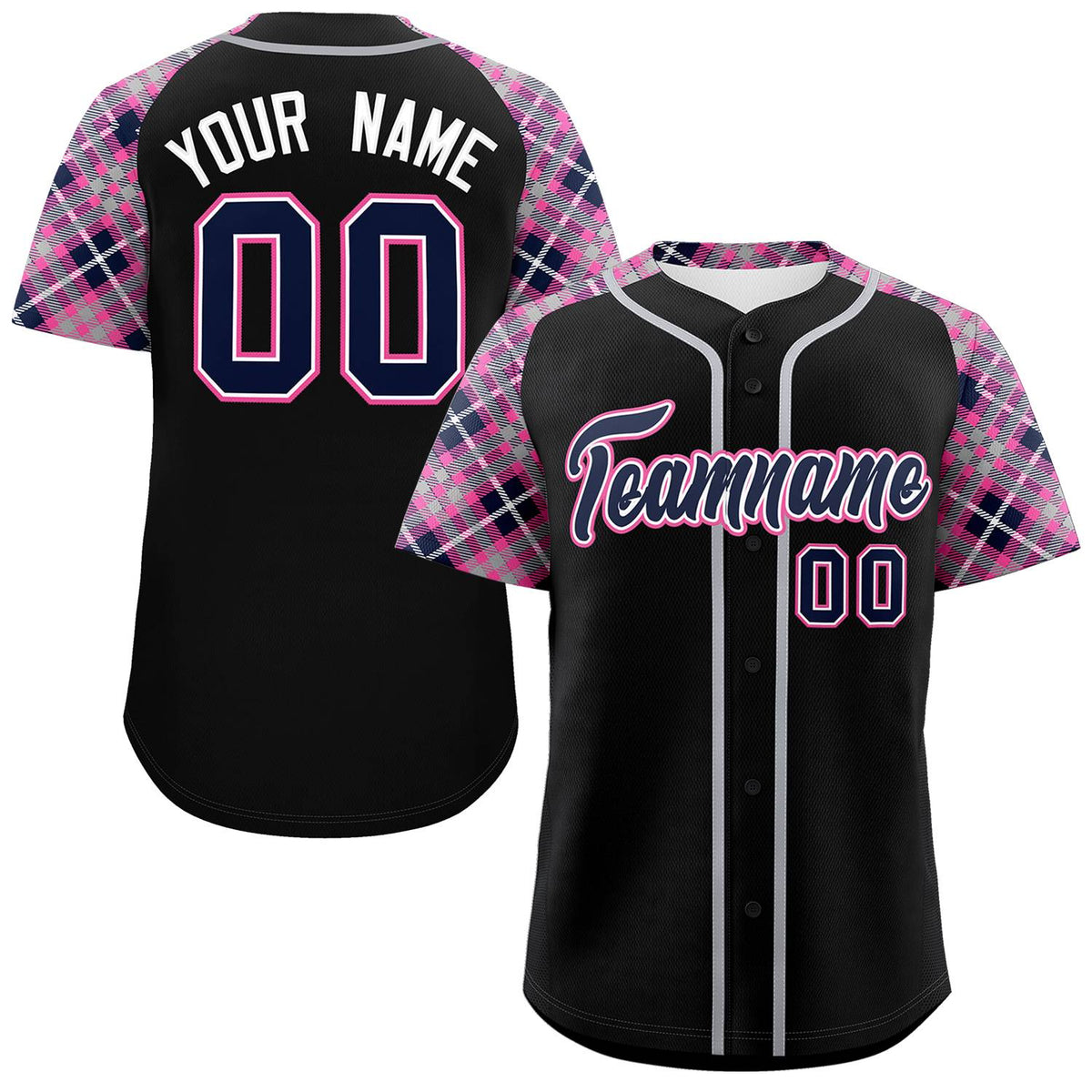 Custom Black Navy-Pink Personalized Raglan Sleeves Authentic Baseball Jersey | KXKSHOP