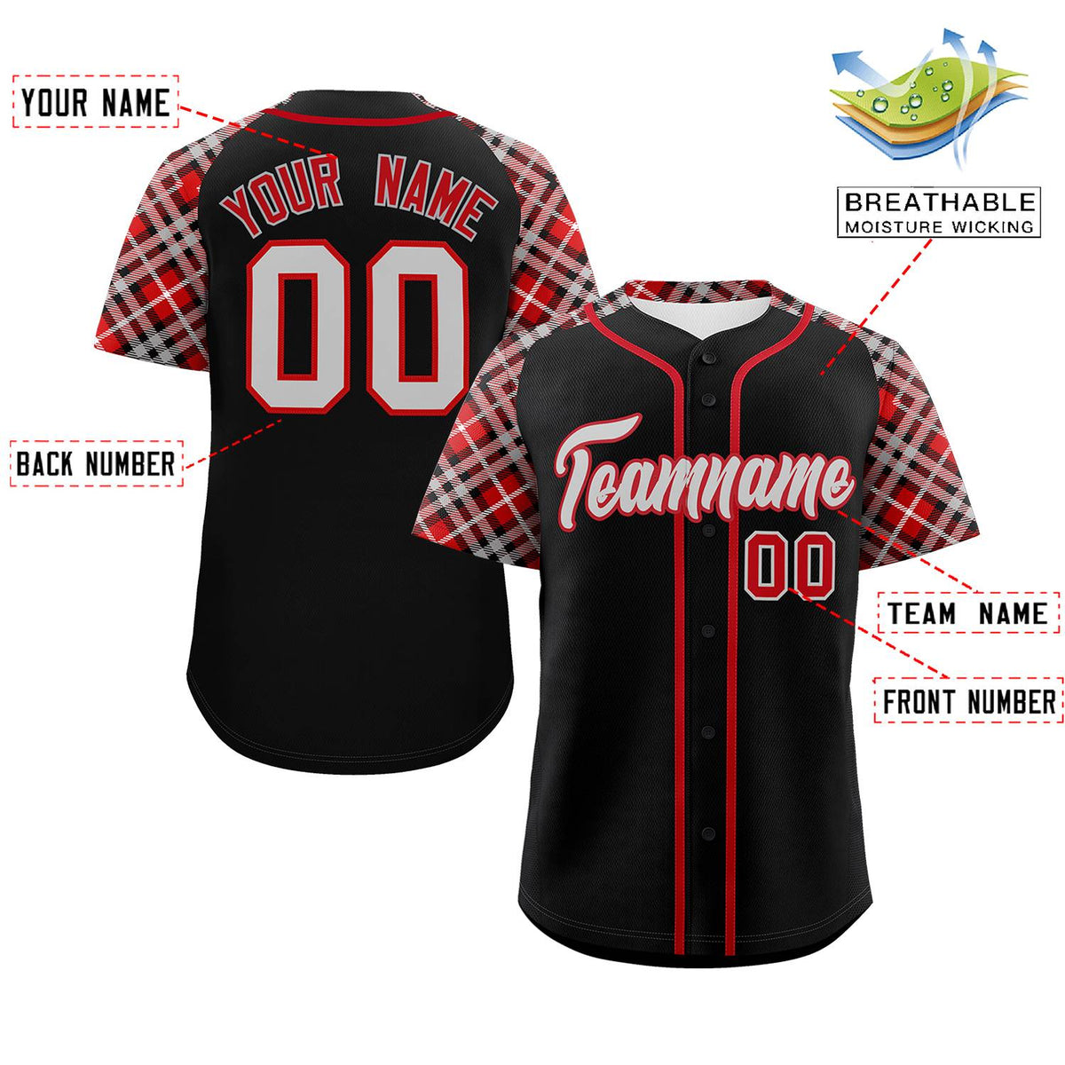 Custom Black Gray-Red Personalized Raglan Sleeves Authentic Baseball Jersey | KXKSHOP