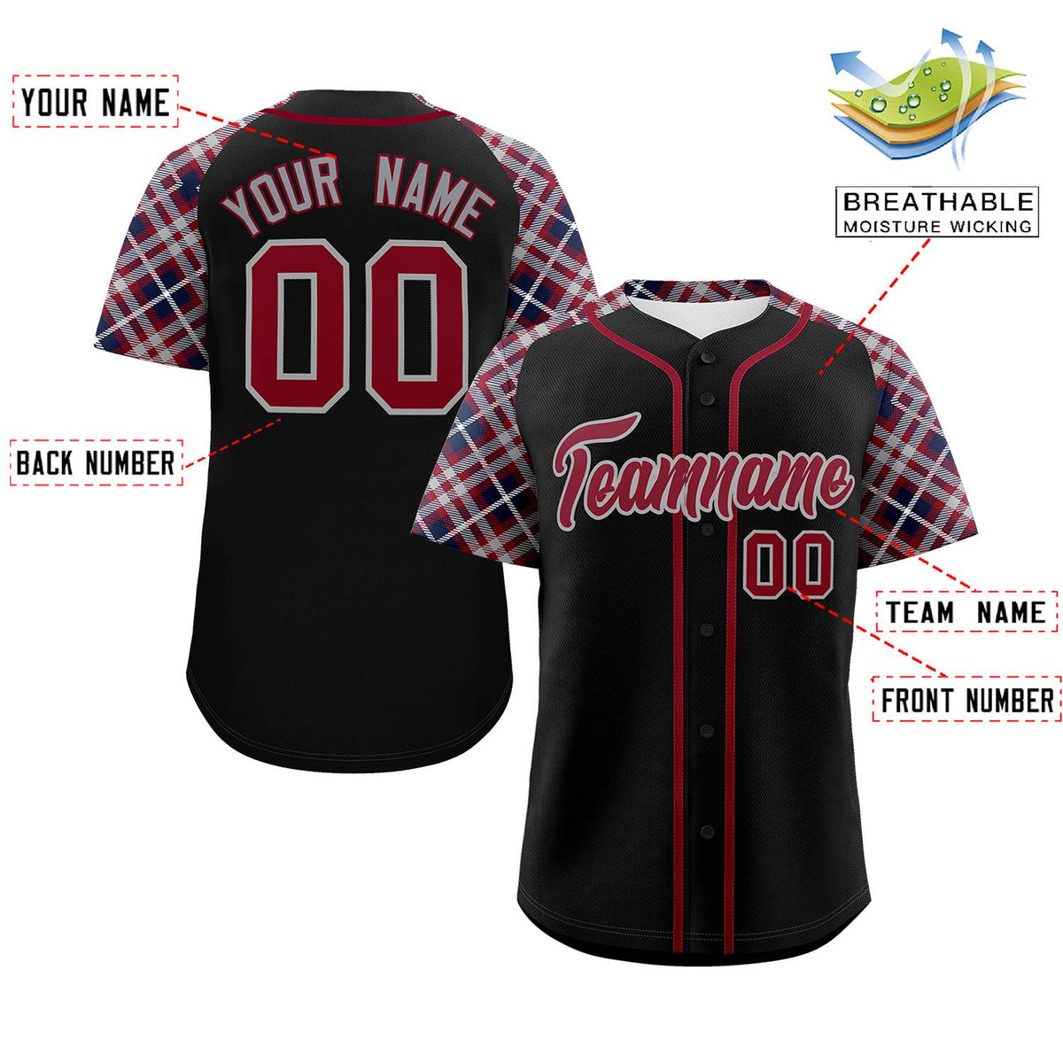 Custom Black Crimson-Dark Gray Personalized Raglan Sleeves Authentic Baseball Jersey | KXKSHOP