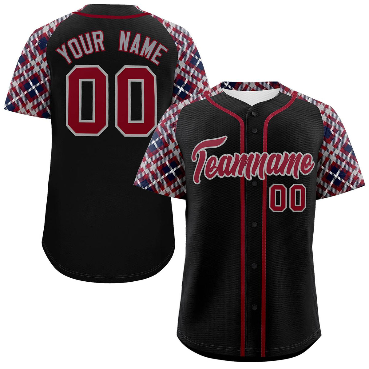 Custom Black Crimson-Dark Gray Personalized Raglan Sleeves Authentic Baseball Jersey | KXKSHOP