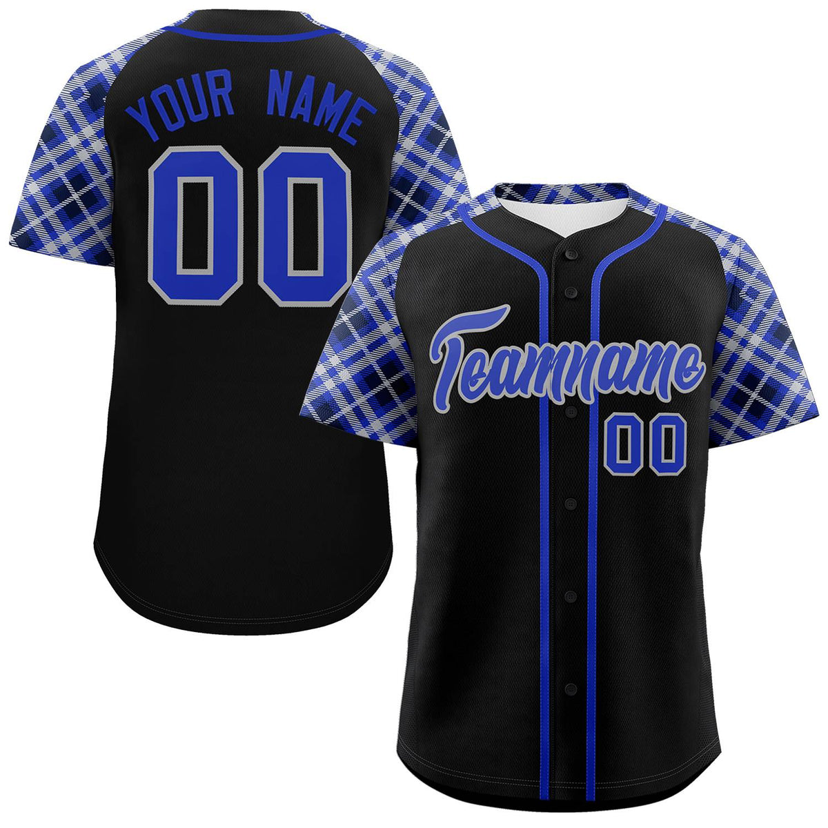 Custom Black Royal-Light Gray Personalized Raglan Sleeves Authentic Baseball Jersey | KXKSHOP
