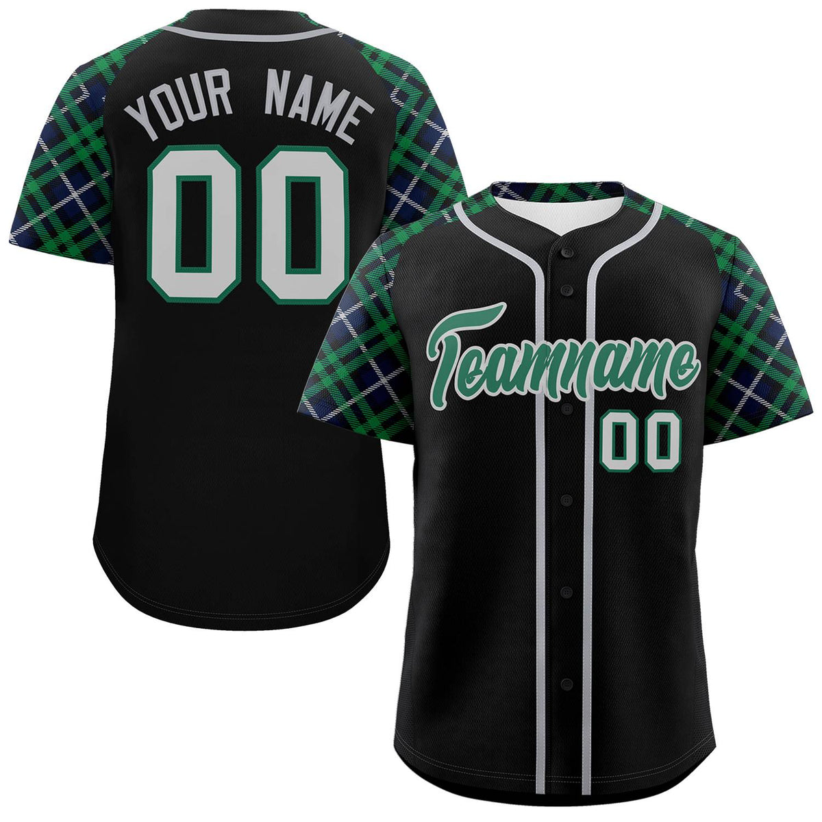 Custom Black Kelly Green-Gray Personalized Raglan Sleeves Authentic Baseball Jersey | KXKSHOP
