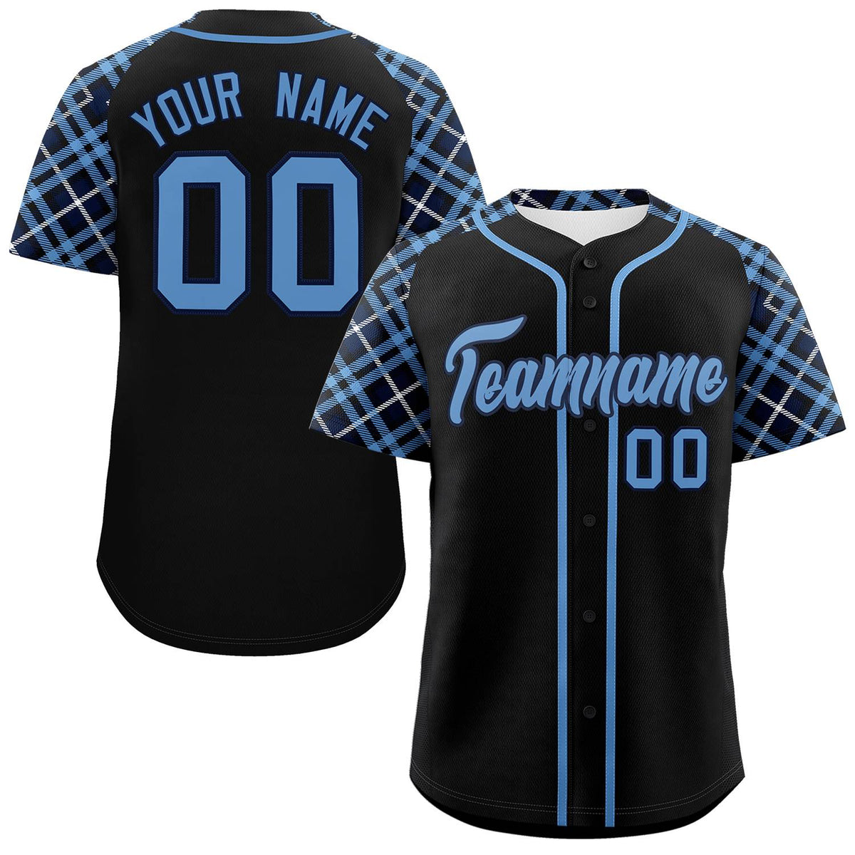Custom Black Light Blue-Navy Personalized Raglan Sleeves Authentic Baseball Jersey | KXKSHOP