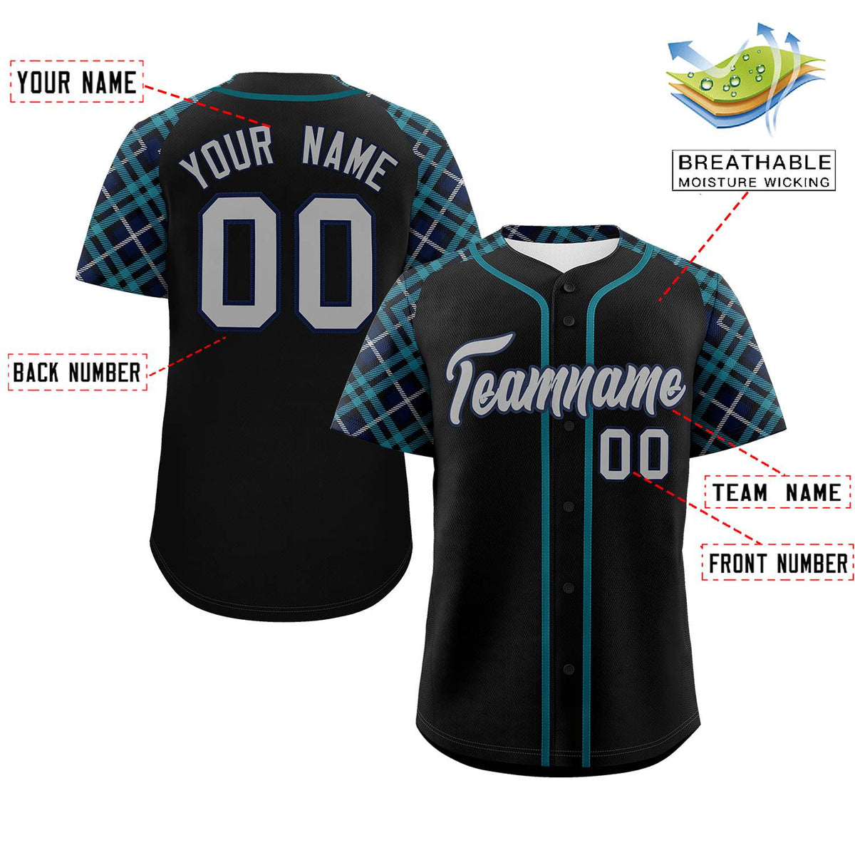 Custom Black Light Gray-Navy Personalized Raglan Sleeves Authentic Baseball Jersey | KXKSHOP